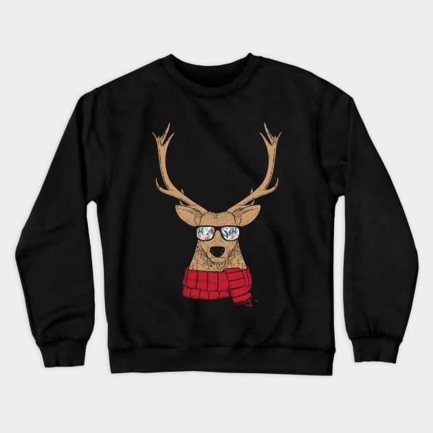 Awesome Christmas Reindeer with Cool Glasses Crewneck Sweatshirt by theperfectpresents